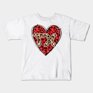 Love TEXAS Leopard Heart TX Kids T-Shirt